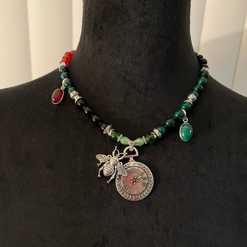 Tibetan Silver Pendant & Stone Beads Necklace